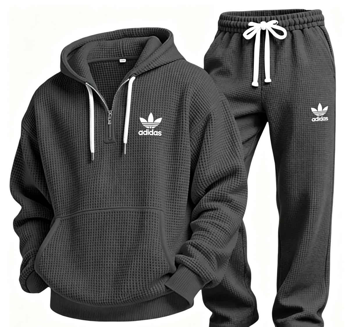 Men’s Waffle Textured Hooded Sweatshirt & Wide‑Leg Pants Set