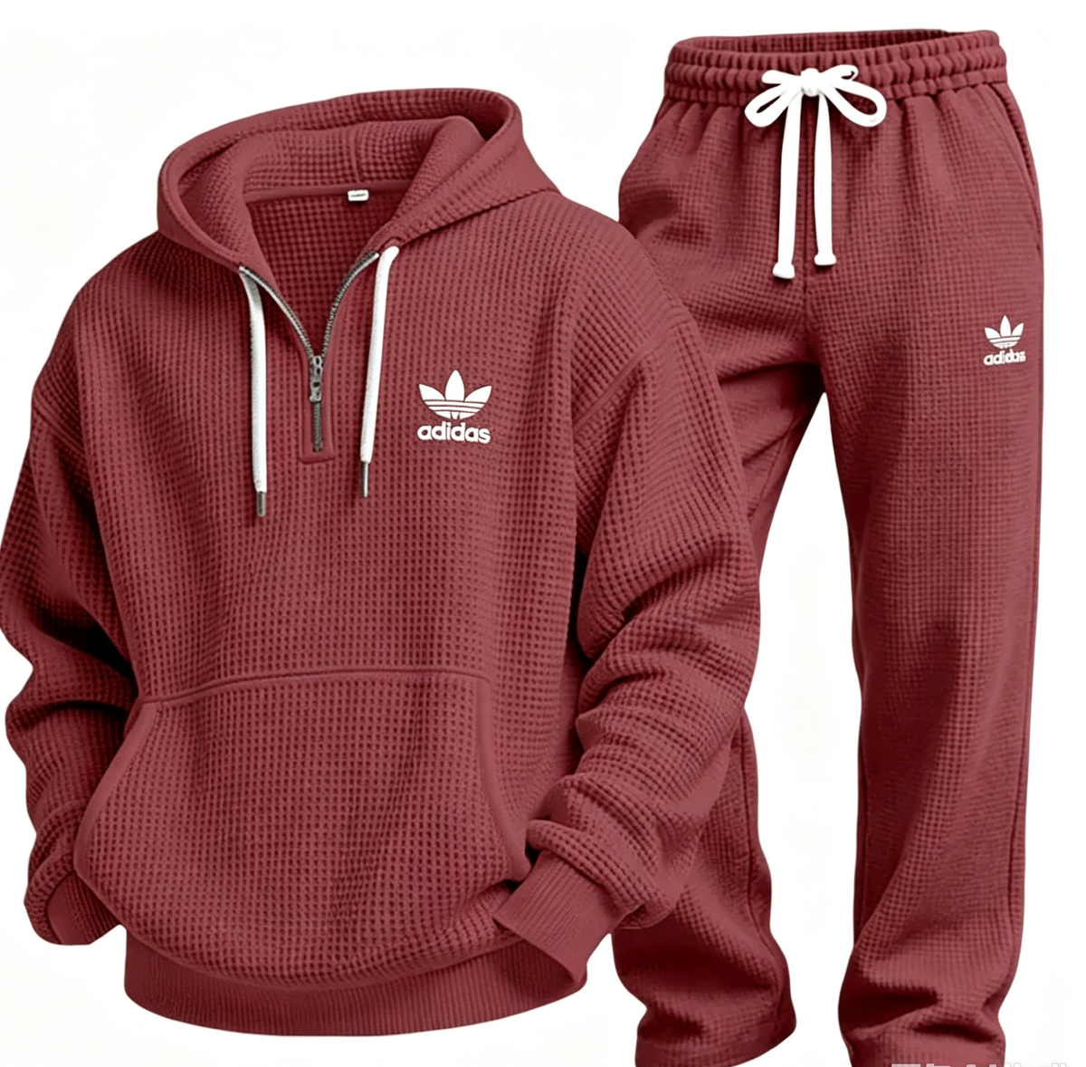 Men’s Waffle Textured Hooded Sweatshirt & Wide‑Leg Pants Set