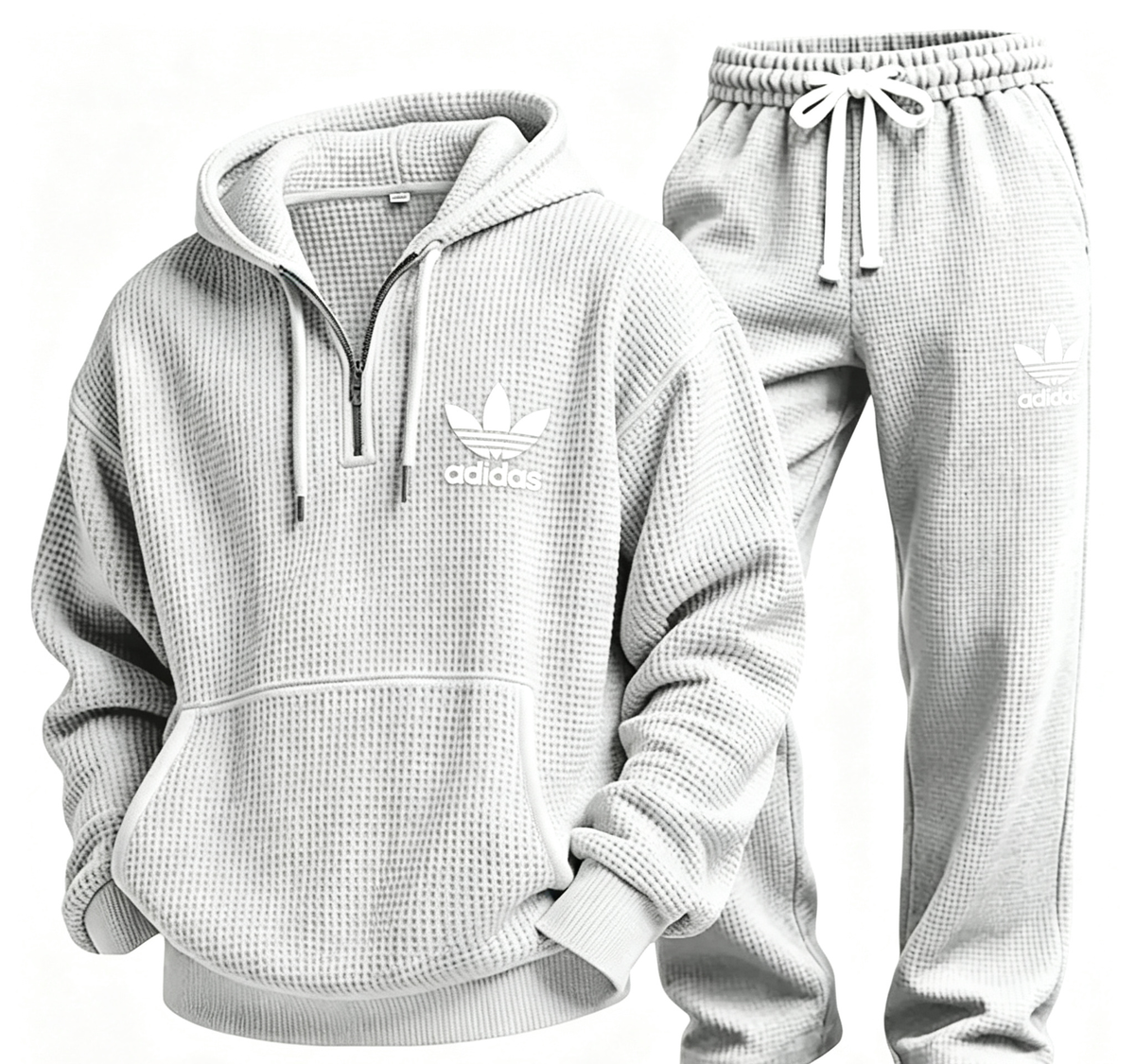 Men’s Waffle Textured Hooded Sweatshirt & Wide‑Leg Pants Set
